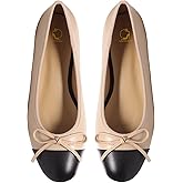 SHODENSE Women Cap Toe Bow Flats Two Tone Slip On Ballet Flats Comfy Closed Round Toe Flats Colorblock 1 Inch Low Flat Heel Dress Shoes Cute Cute Casual Drive Flat Shoes 4-11 M US
