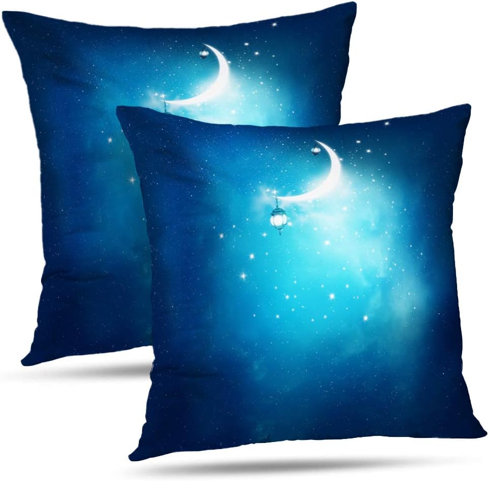 LALILO Glam Pillow Covers, Islamic Greeting Mubarak Muslim Holidays Festival Celebration Kareem Moon Double-Sided Pattern Pillowcase for Decoration Sofa Cushion Home Bed 18 x 18 Inch