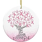 Breast Cancer Gifts for Women Breast Cancer Awareness Ornament Pink Survivor Ribbon Tree Christmas Decorations Ceramic Ornaments