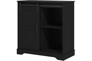 Panana Sliding Barn Door Buffet Sideboard Storage Cabinet Coffee Bar Kitchen Farmhouse Style (Black)
