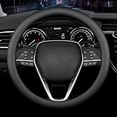 LKWLIKEI Nappa Premium Leather car Steering Wheel Cover, Non-Slip, Breathable, Universal 15 inches, Black.