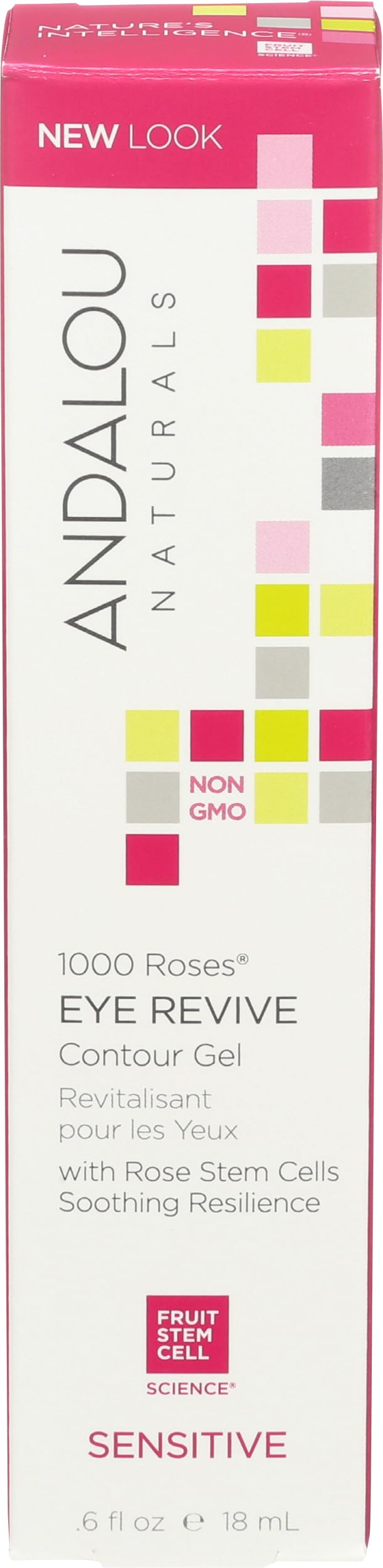 Andalou Naturals 1000 Roses Eye Revive Contour Gel, 0.6 oz, for Sensitive, Dry, Delicate or Easily Irritated Skin, Soothes & Calms