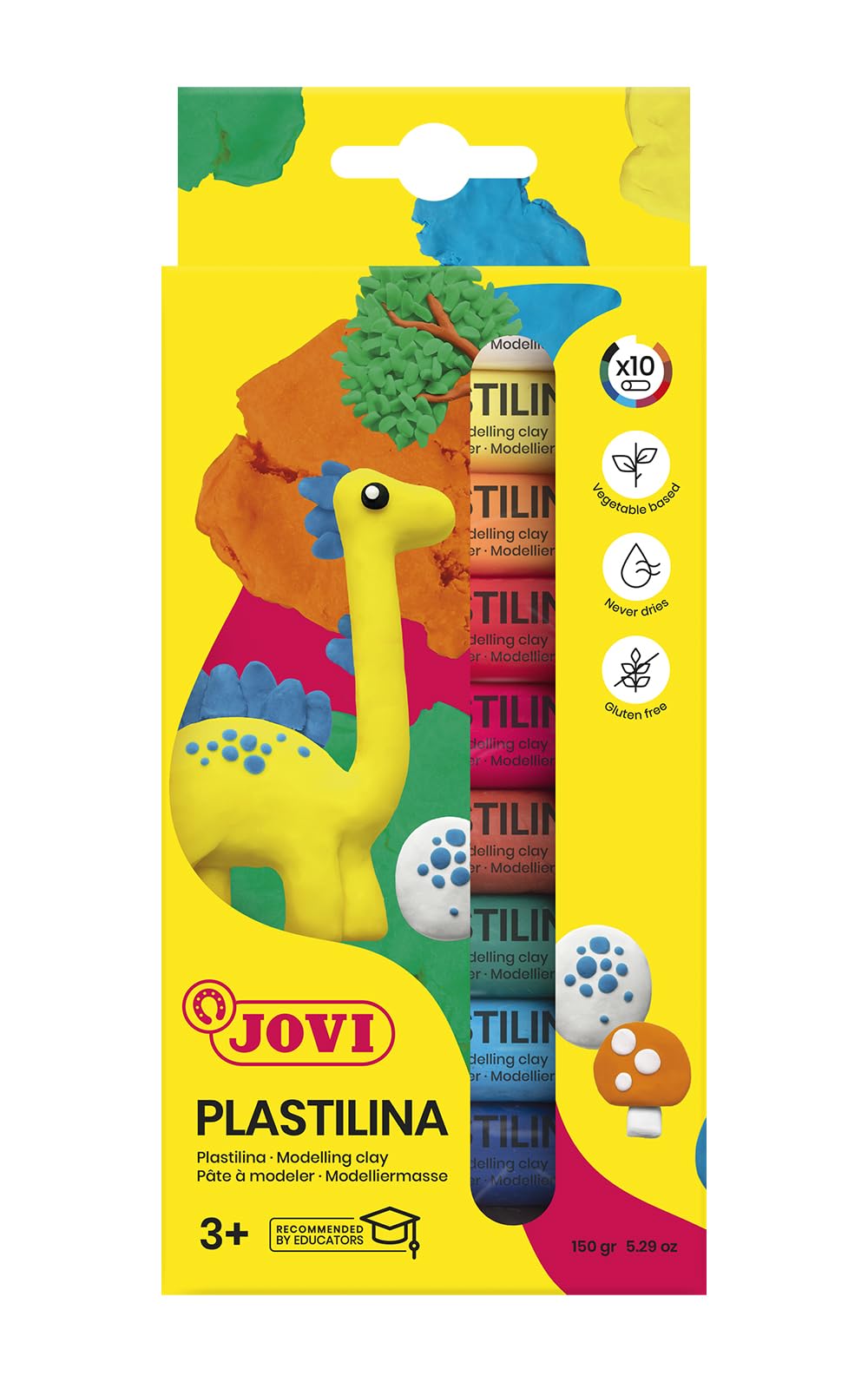 Jovi - Plasticine 10 bars of Non-drying Modelling Clay Bars, 15 gr each, Vegetable base, Non-toxic and Gluten Free (P70/24)