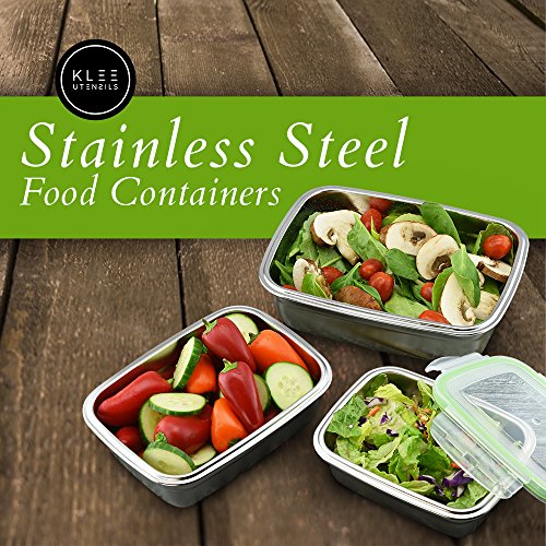 Klee Utensils Stainless Steel Food Containers - Set of 3 - Perfect Lunch/Food Storage Box High Durability, Reusable, Eco-Friendly, BPA-Free, Great for Outdoor/On the Go Healthy Snack/Side Meals - Thumbnail 7