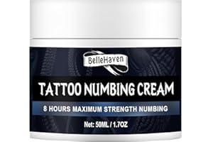 BELLEHAVEN Professional Numbing Cream for Tattoos, Microblading, Lip Piercing - 8-Hour Long-Lasting Anesthetic, Hypoallergenic, Topical Numbing for Tattooing, Microneedling, and Cosmetic Procedures (50g/1.7oz)