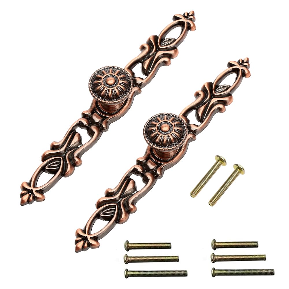 Retro Door Handle Metal Knob Cupboard Handle Brass Bronze Drawer Wardrobe Pull Handle 152mm Red Antique Brass Pack of 2