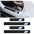 4PCS Tri-Color Door Sill Protectors, Carbon Fiber Door Threshold Protection, Front/Rear Door Sill Plate Step Guard, Anti-Scratch Entry Guard Sticker for Toyota Tacoma TRD 4Runner Rav4 (Blue)