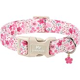 &middot;MR.CHUBBYFACE&middot; Pink Flower Dog Collar for X-Small Female Male Dogs S | Pink Spring Summer Dog Collar with Plastic Buckle, Adjustable Durable Pink Female Puppy Collar, Soft Fabric Collar for Dogs