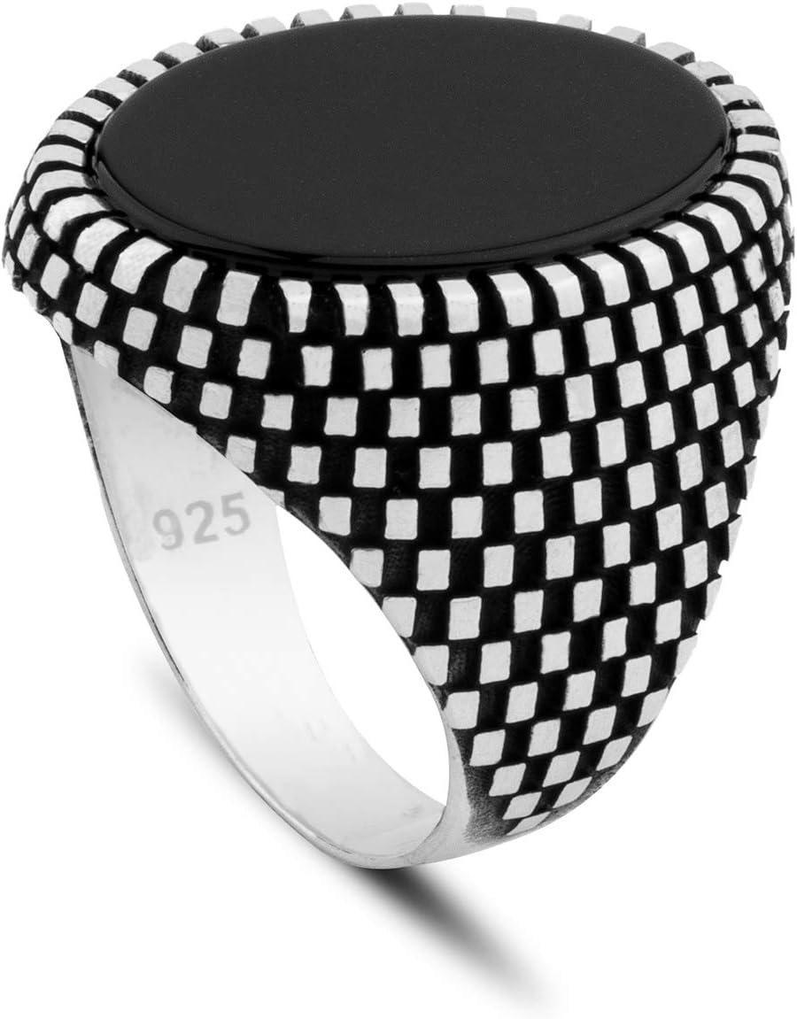 Men's 925 Sterling Silver Ring with Black Onyx Stone