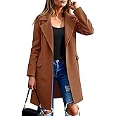 Fazortev women's Pea Coat Notch Lapel Single Breasted Wool Blend Mid Long Jacket Trench Overcoat
