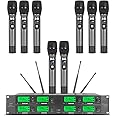 WENWEN Wireless Microphone System 8 Channel Microphones UHF 8 Handheld Mic Karaoke DJ 8 Whole Metal Mic Karaoke System School Church Speaking Conference Wedding Party