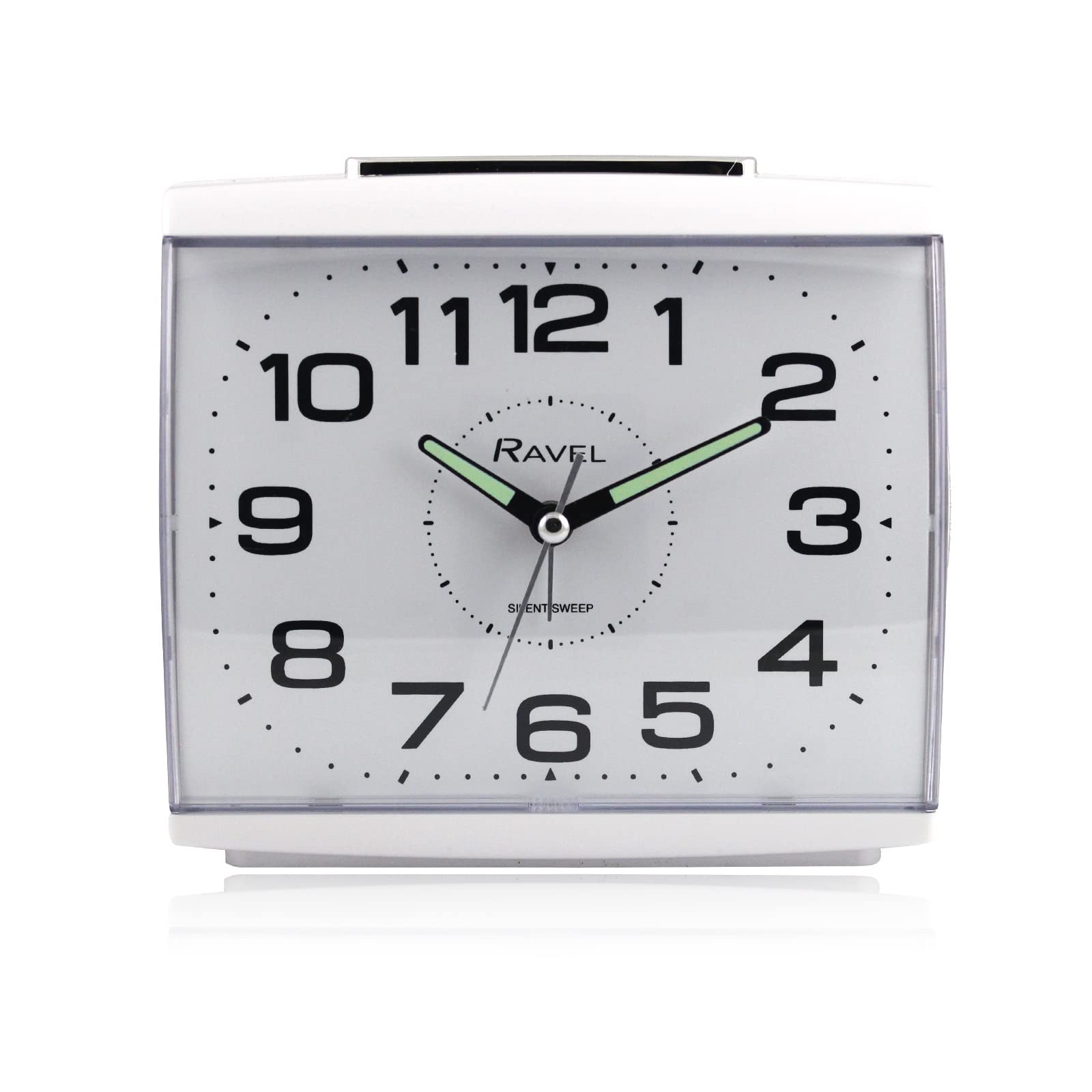 Ravel - Large Retro Bedside/Mantle Quartz Alarm Clock with Silent Sweep Second Hand, Snooze and Light - RC037.4 - White