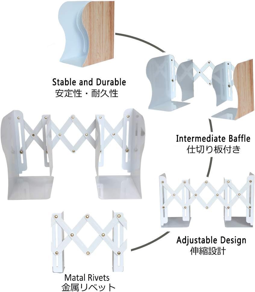 Qualsen Book Ends Adjustable Bookends, Metal Book Ends for Shelves Non-Skid Heavy Duty - Image 5