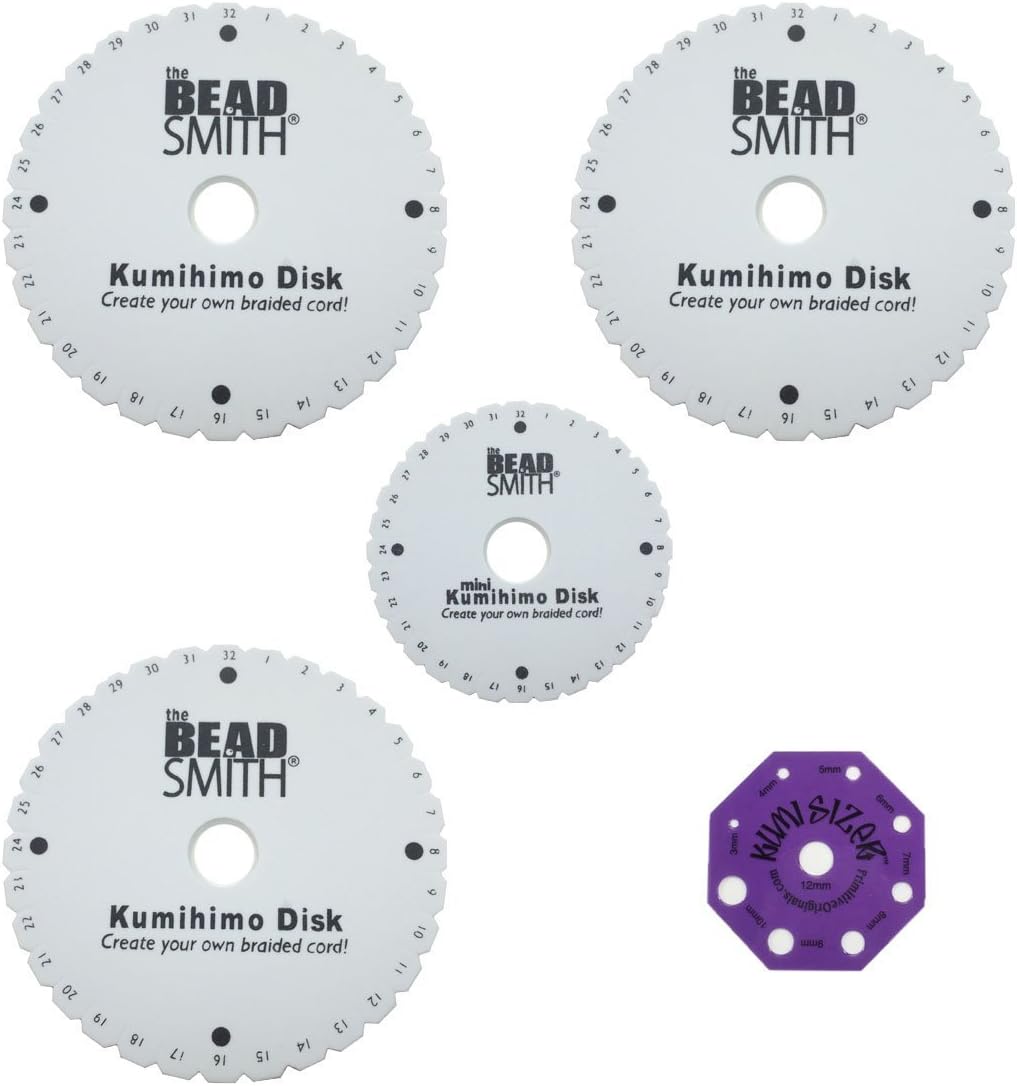 Kumihimo Loom Set: Three 6 inch disks, One mini disk, One Kumisizer Card