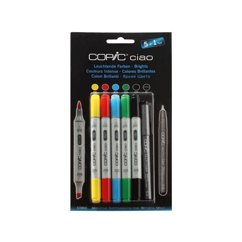 COPIC Ciao Coloured Marker Pen - 5+1 Set Bright Colours, for Art & Crafts, Colouring, Graphics, Highlighter, Design, Anime, Professional & Beginners, Art Supplies & Colouring Books — image 1