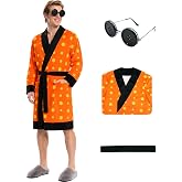 Other Father Costume Men Polka Dot Orange BathRobe with Button Eyeglasses | Halloween Father Costume Adult Orange Robe Jacket Button Eyeglasses Movie Character Outfits for Men Cosplay Themed Party