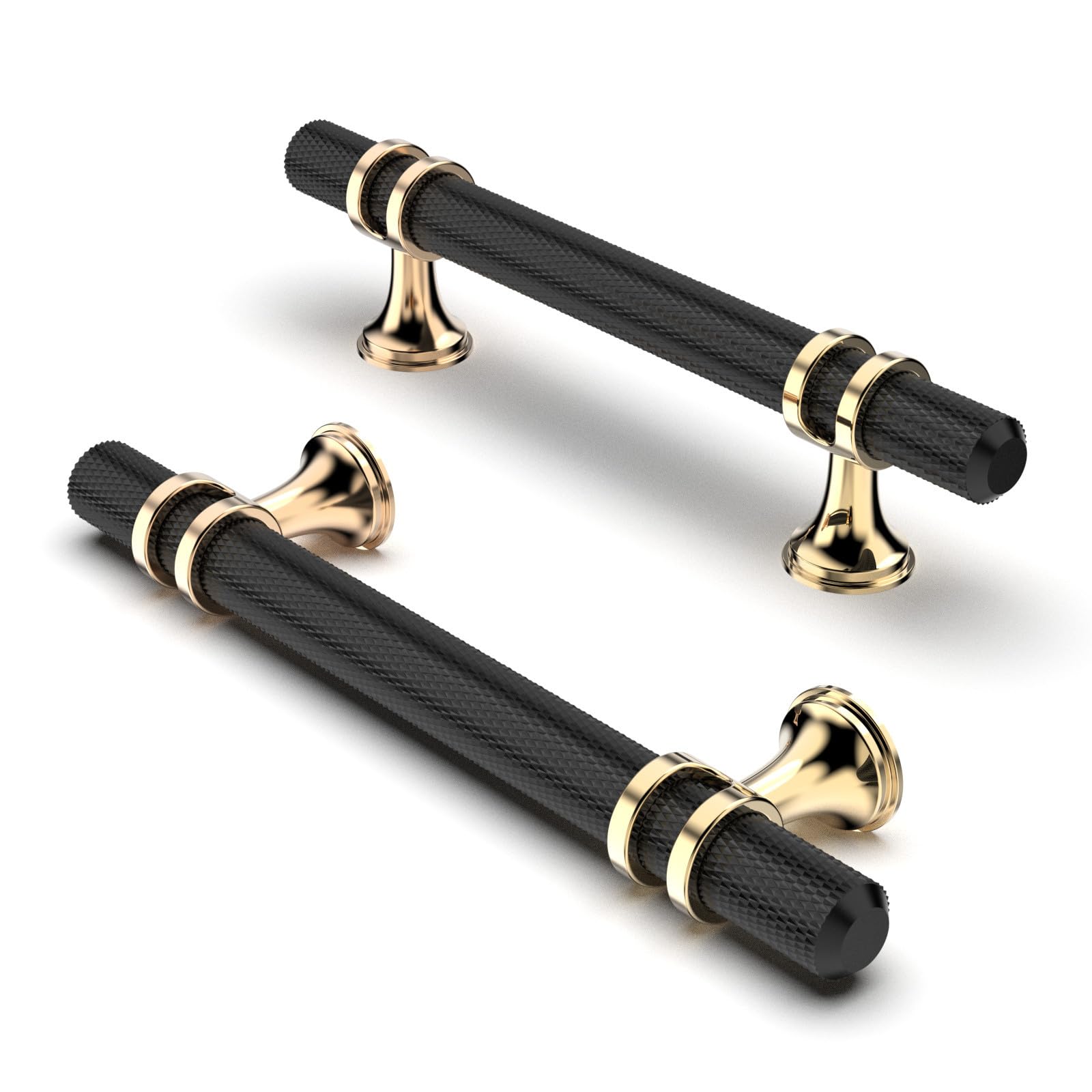 FURNIWARE Pack of 10 Cabinet Handles, Knurled Cabinet Pulls Hardware Drawer Pulls, Kitchen Cabinet Door Handles Pull, 96mm(3.8 Inch) Hole Center Gold + Black