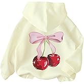 Girl's Cherry Bow Print Hoodie Sweatshirt Long Sleeve Pullover Cute Tops