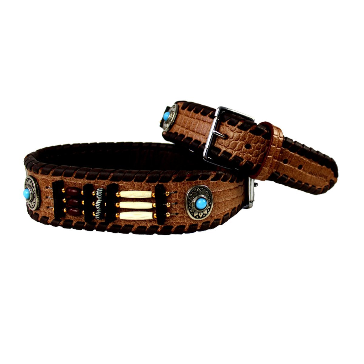 MICHUR Carlota Halsband Indianer Hundehalsband Leder Braun