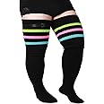 ForHailey Women's Plus Size Thigh High Socks for Thick Thighs - Striped Over the Knee Leg Warmer Boot Socks