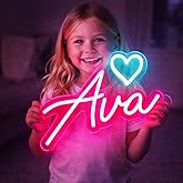 Ava Neon Sign, Ava Name Sign – LED Name Sign in Pink and Ice Blue, Ava Wall Decor for Bedroom, Neon Name Light, Adjustable Brightness, Acrylic Backing – 12.6 x 8.7” (Ava - Pink)