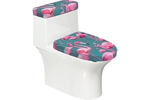 A Flock Of Flamingos Toilet Lid Cover Set Of 2-Stretchy Toilet Tank Cover For Bathroom Decor, Soft Elastic Toilet Seat Cover 