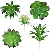 YSSZAM 5 Pcs Green Realistic Large Faux Succulents Set, Artificial Plants and Greenery Hanging Ornaments Fleshed Plant Textured for Home DIY Garden Wedding Party Outdoor and Indoor Decoration