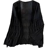 Floerns Women's Long Sleeve Lightweight Cardigan Textured Cover Up See Through Outerwear