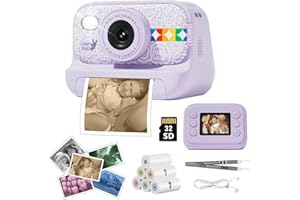 JOYTRIP Instant Print Camera for Kids with 5 Color Print Paper, 48MP Photo 1080P Video, 21 Fun Frames, 32GB Card, Birthday for Girls Boys Age 3 4 5 6 7 8 9 10 11 12 Years Old Purple