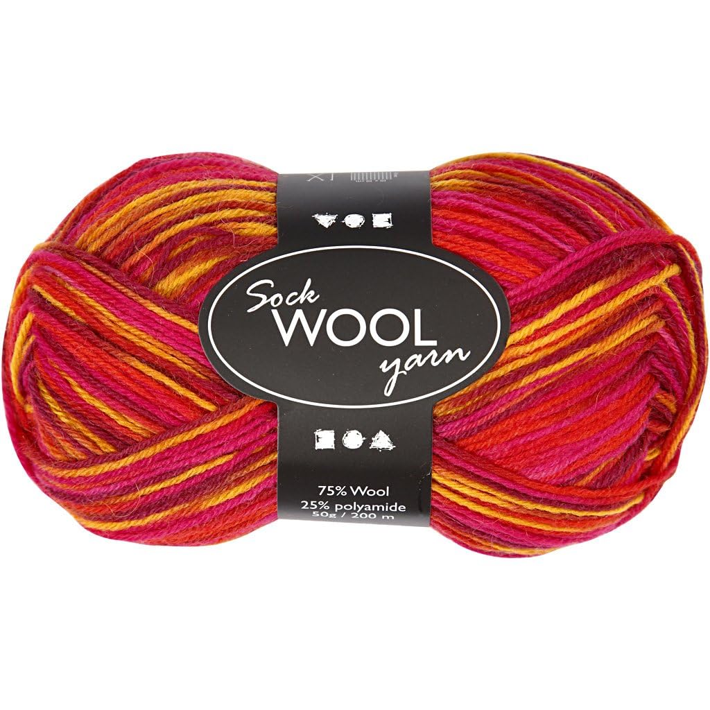 Creativ 100263 Sock Yarn, L: 200 m, red/orange harmony, 50 g