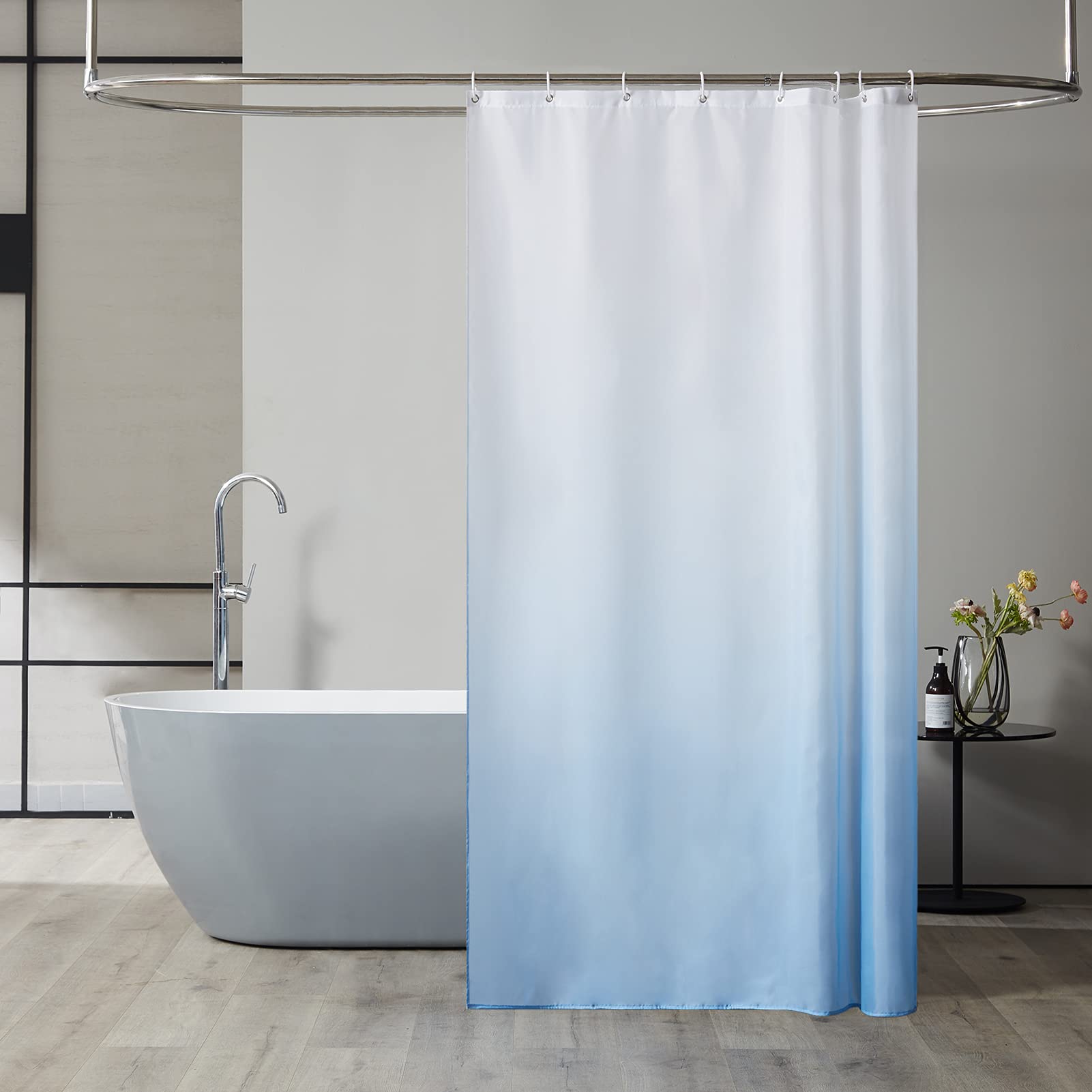 Furlinic Shower Curtain Gradient White to Sky Bath Curtains Waterproof Mould Proof Resistant Polyester Fabric 120x200cm Narrow with Hooks 47x78 Inch.