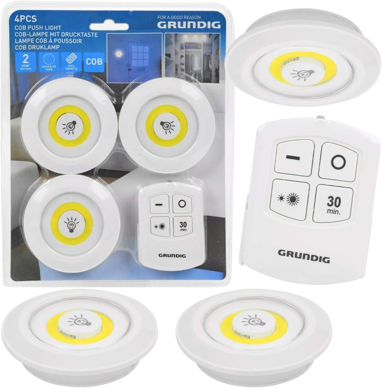 New GRUNDIG 3PC White Ceiling LED COB Wireless Remote CONTROLL LED Push
