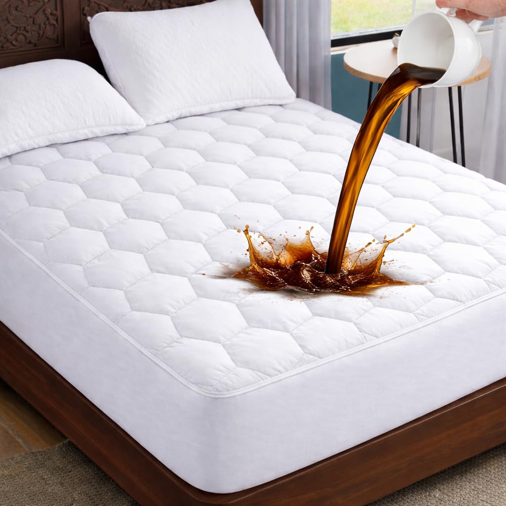 4AS Quilted Waterproof Mattress Protector - Hypoallergenic & Breathable Premium Microfiber Single Mattress Protector Stretches up to 30cm (Single - 90x190cm)