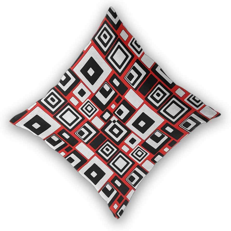 sashimii Abstract Pillow Cover, Minimalist Geometric Figures Retro Rectangle Forms Nostalgia Art Print Breathable Silky Ultra Soft Home Decor for Sofa Bedroom, W26 xL26 Vermilion Black White