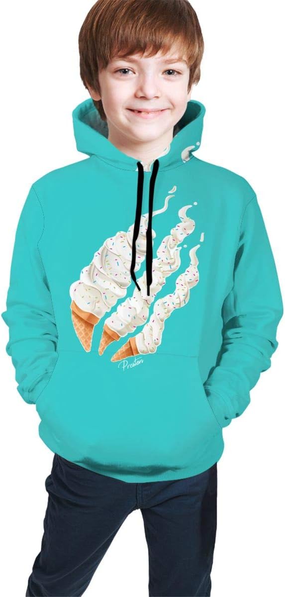 PAJACC Popular Ice Cream Preston Fire 3D Print Hoodie Long Sleeve Pullover Sweatshirts for Kids Boys and Girls