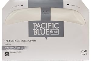 Georgia-Pacific Pacific Blue Basic Disposable Toilet Seat Covers by GP PRO (Georgia-Pacific), 1/2 Fold, 47046, 250 Covers Per Pack, 20 Packs Per Case, White