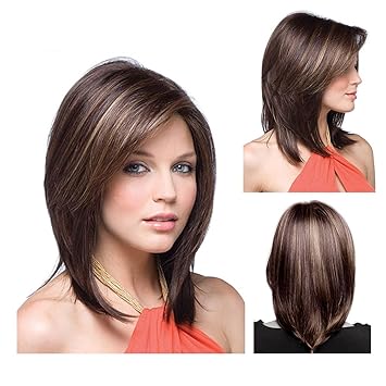 Tonake Women Lady Stylish Medium Long Straight Hair Wig Oblique