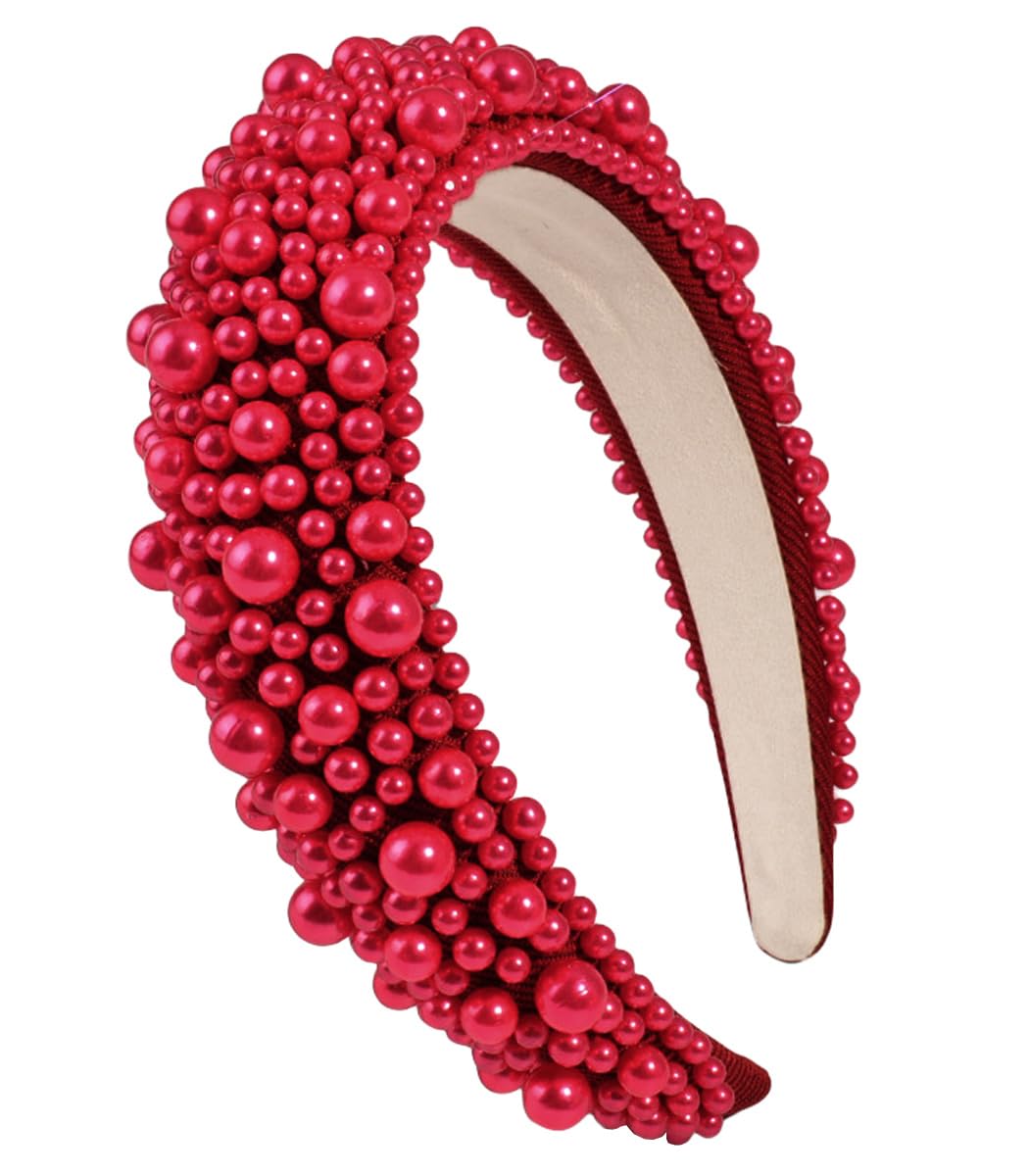 scicent Headband Red Pearl Head Bands for Women Bridal Hair Band Wedding Party Hair Hoop Wide Coronation Hair Accessories 16803 — image 1