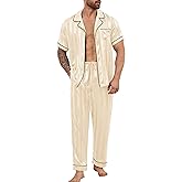 DEARCASE Mens Satin Silky Pajama Set Short Sleeve Soft Sleepwear Button Down Loungewear Long Pants with Pockets