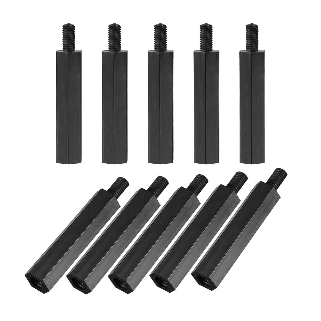 Sourcingmap M3x25mm+6mm Male-Female Hex Nylon PCB Motherboard Spacer Standoff for FPV Drone Quadcopter, Computer & Circuit Board Black 50pcs