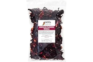 4oz Dried Hibiscus Flowers perfect for Tea and Mexican Agua Fresca, Flor de Jamaica, Sorrel Zobo Whole Flowers and Petals by 1400s Spices