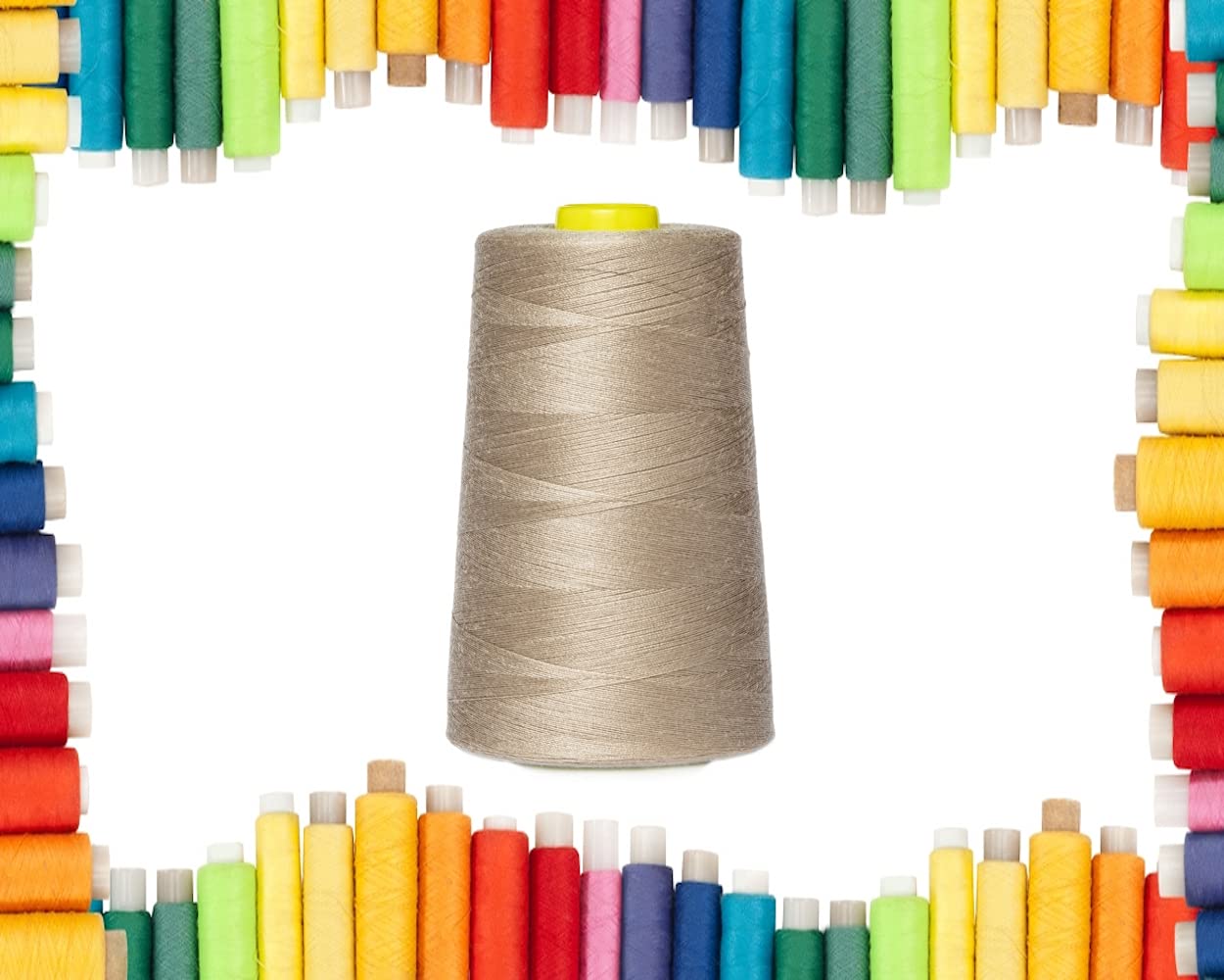 Rohans Overlock Yarn 40/2 (120), 5000 Yards (4570 Meters) Sewing Thread Cones, Sewing Machine Multi Colour Yarn Cones, 100% Polyester Material (Beige, 1)