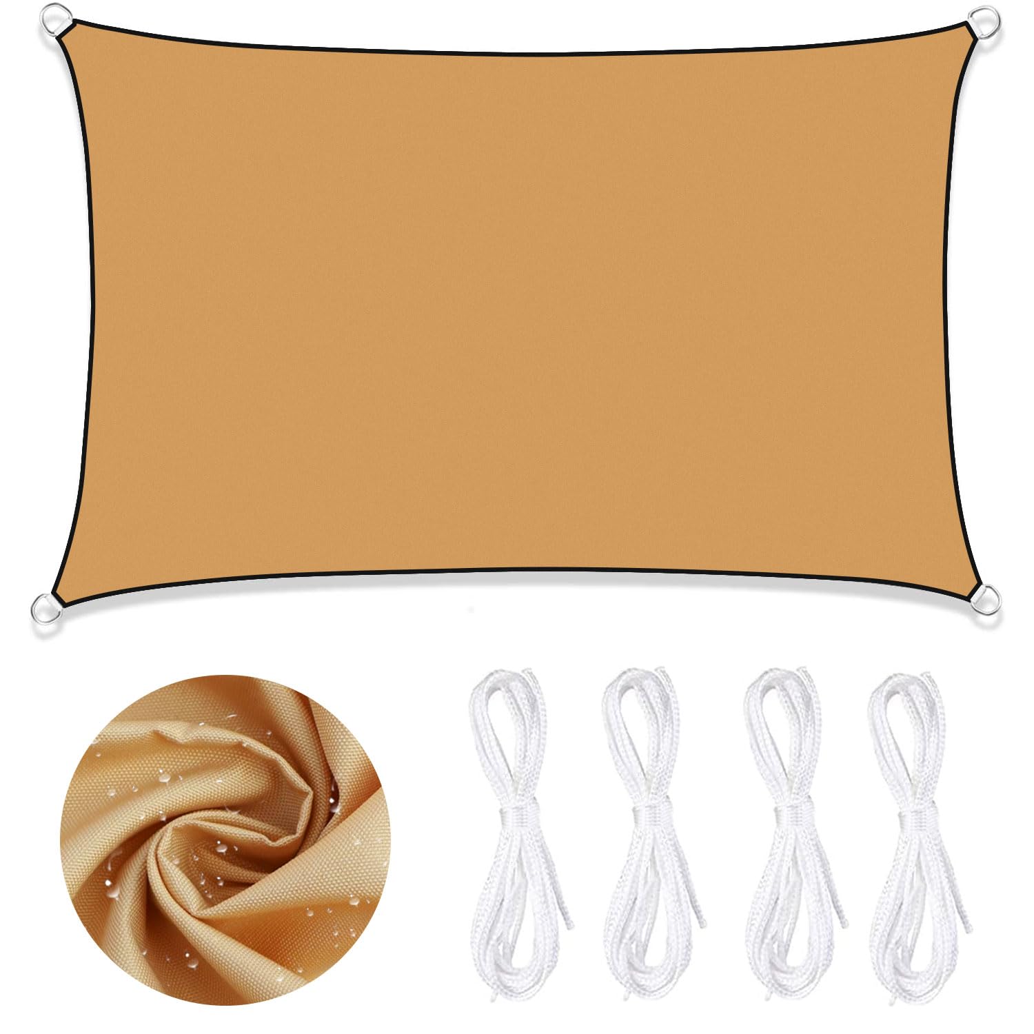 LATRAT Sun Shade Sail, Waterproof Shade Fabric, Breathable 95% UV Protection for Garden, Patio, Outdoor, Beige, Rectangular, 2 x 3 m