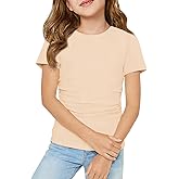 Haloumoning Girls Short Sleeve T Shirts Kids Ruched Side Slim Fit Tops Casual Crewneck Tees 5-14 Years