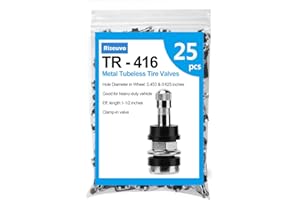 Riseuvo 25 Pcs TR416 Metal Clamp-in Tire Valve Stems - High Pressure Tubeless Valves for 0.453" & 0.625" Rim Holes, Fit Cars, Trucks, Trailers & ATVs