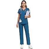 HSDORY Scrubs for Women Sets, Stretch V-Neck Scrub Top & Cargo Pants with Multi Pockets, Anti-Wrinkle