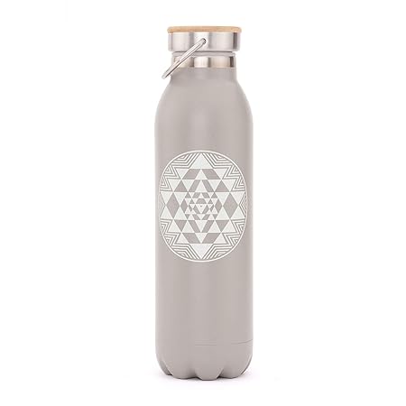 Bodhi Edle Isolier-Trinkflasche aus Edelstahl, Kratzfest, auslaufsicher, 600 ml, mit Yoga-Design-Motiv Bedruckt, perfekt für 