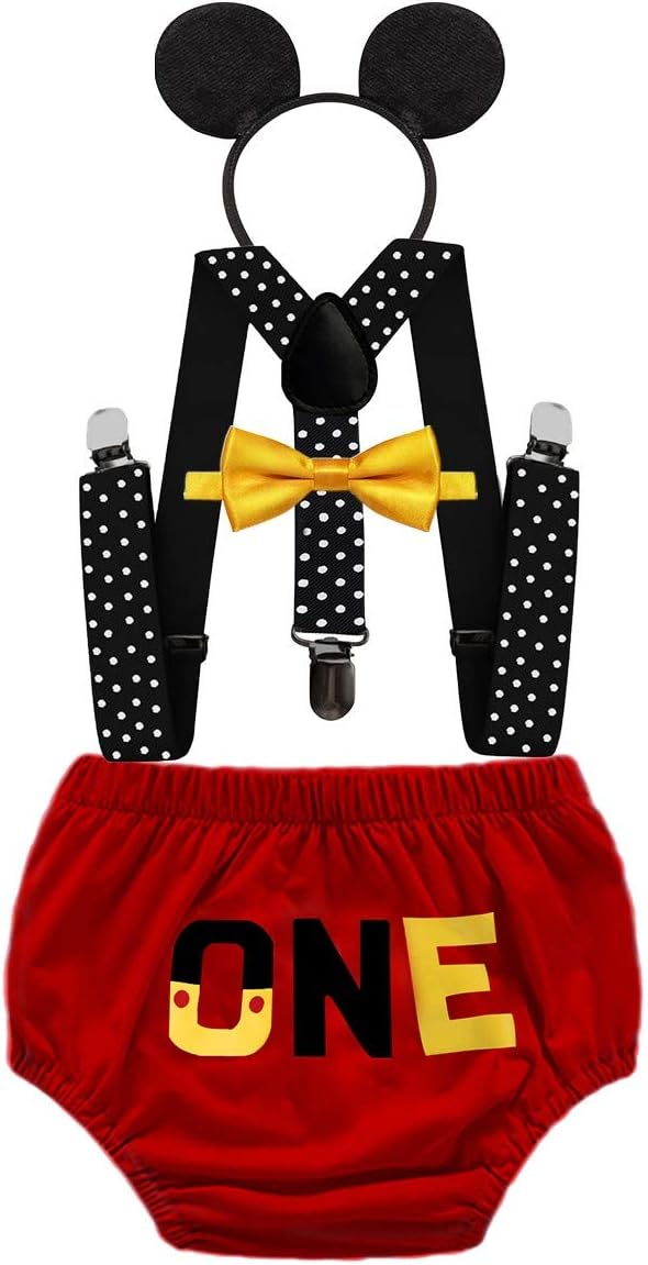 HIHCBF Baby Boys First Birthday Party Outfits Cake Smash Photo Shoot Costume ONE Bloomers Suspenders Bow Tie Headband