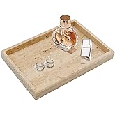 Real Natural Travertine Tray for Bathroom, Vanity, Kitchen Counter | Rectangle Genuine Stone Marble for Home Decor - Ideal for Jewelry, Cosmetics, Candles, Lotion &amp; Perfume Display