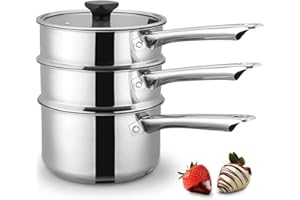 Cyrosa Double Boiler Pot, Stainless Steel Double Boilers with Glass Lid, Double Boiler & Steam Pots for Melting Chocolate, Di
